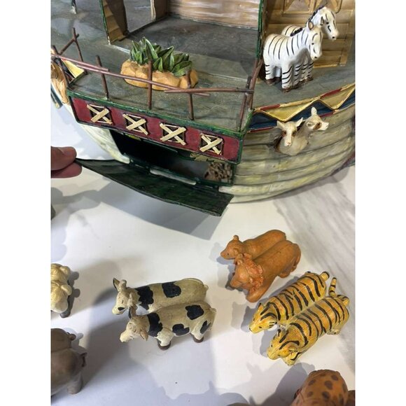Vintage Handcrafted Iron Noah’s Ark Playset with Animal Figurines Collectible - Picture 2 of 14